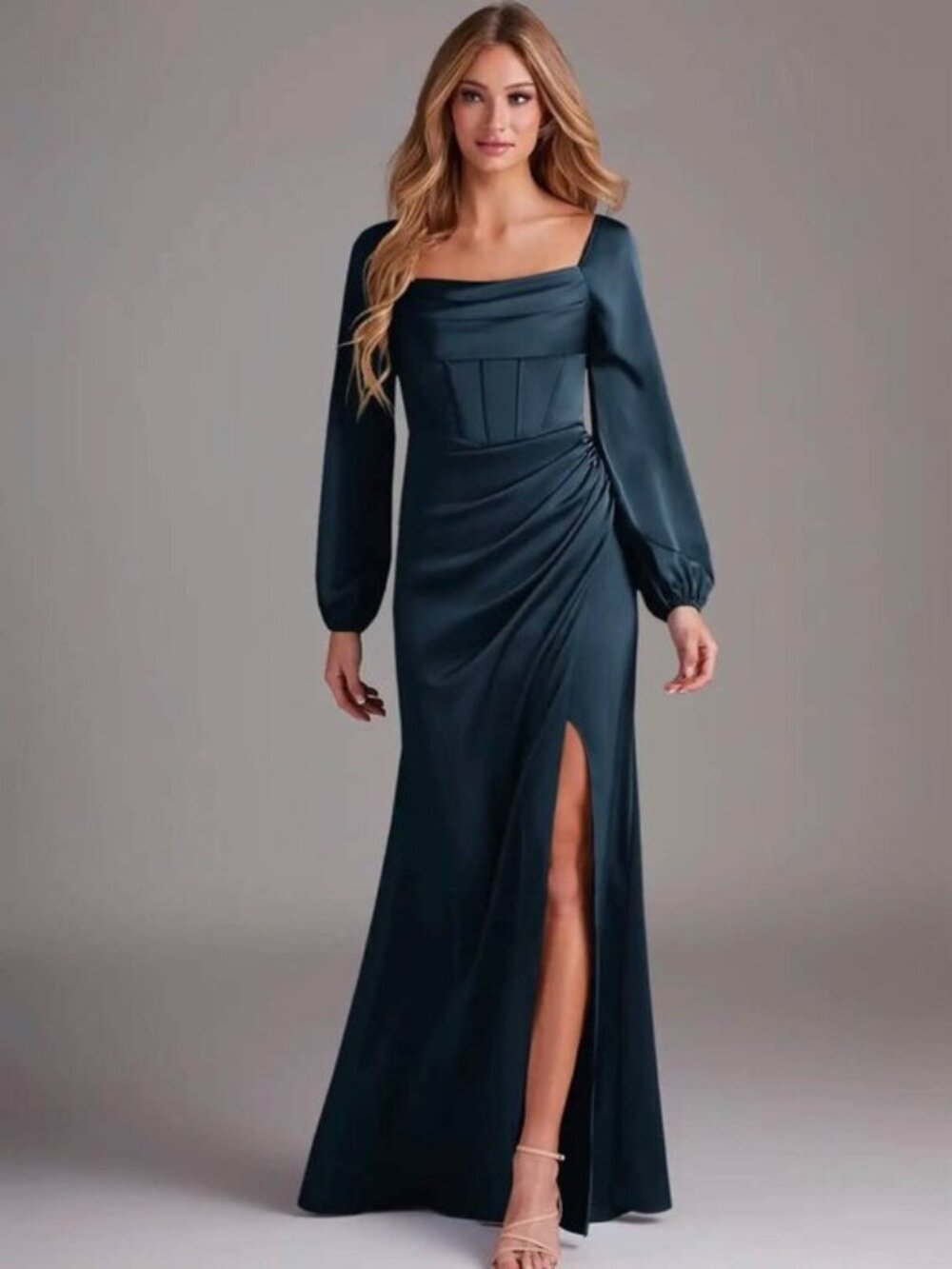 Azazie Charissa Dark Navy Stretch Satin Size 14